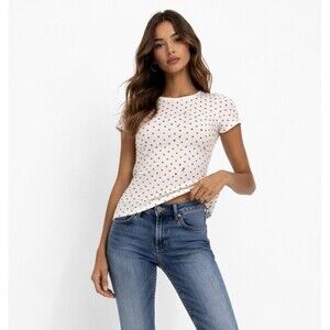 Armani Exchange A|X Cream Red Mini Print Short Sleeve Tee Size S Peru Cotton